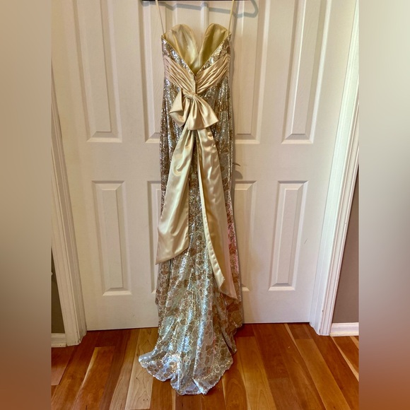 Gold & Silver Sequin Floor Length Sweetheart Strapless Prom Dress Evening Gown - Picture 1 of 13